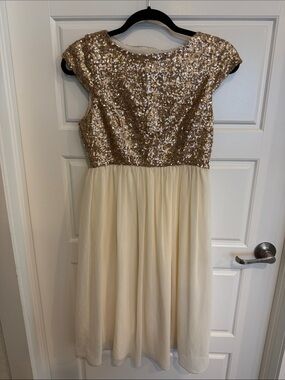 Maternity ASOS Gold Sequin Bodice Cream Skirt Party Dress